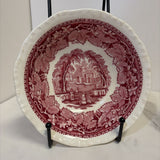 Red Transferware Bowls with People/Dog Scene