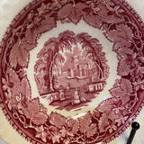 Red Transferware Bowls with People/Dog Scene