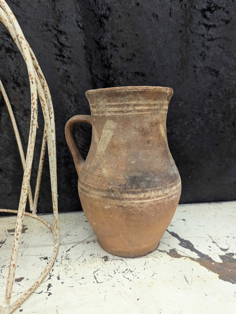 Vintage French redware pottery with handle 9"H