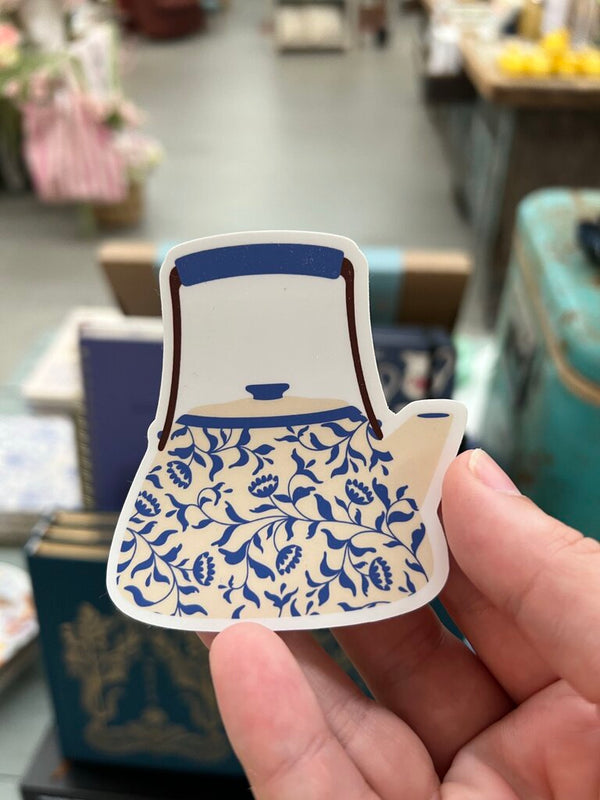 blue and cream floral teapot sticker