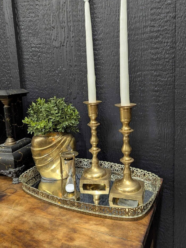 Vintage oval brass mirror tray 16" x 10"