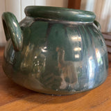 Aged Olive Dripped Glazed Pottery Kettle