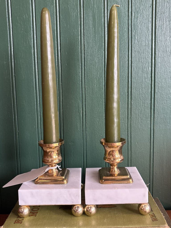 Pair of Vintage Marble Brass Candleholders