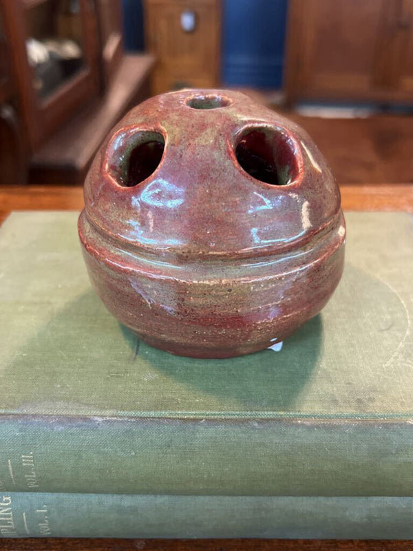 Handmade Pottery Flower Frog - Rust