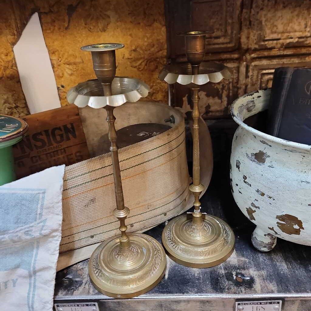 Large Brass Candle Sticks Pair