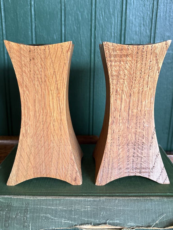 Pair of MCM Wood Carved Candleholders