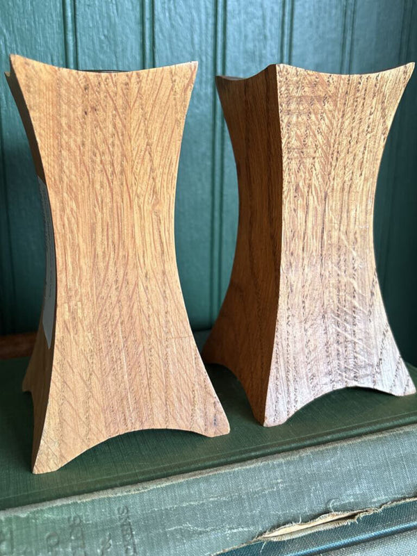Pair of MCM Wood Carved Candleholders