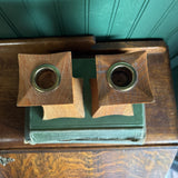 Pair of MCM Wood Carved Candleholders
