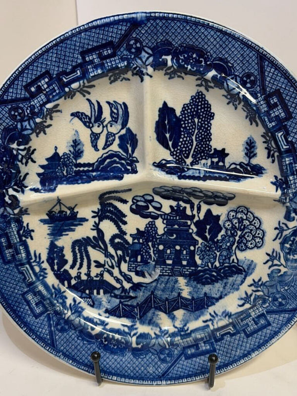 Large Blue Transferware Dish With Partitions