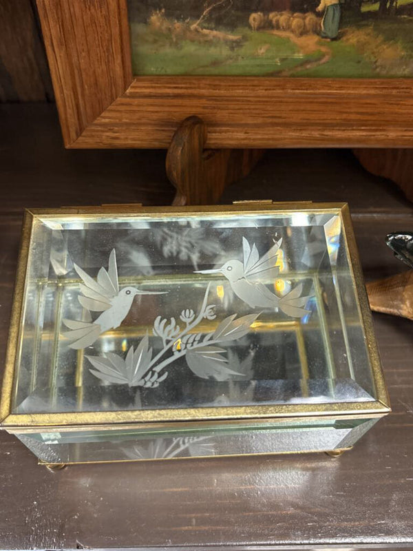 Brass & Glass Etched Bird Box
