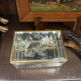 Brass & Glass Etched Bird Box