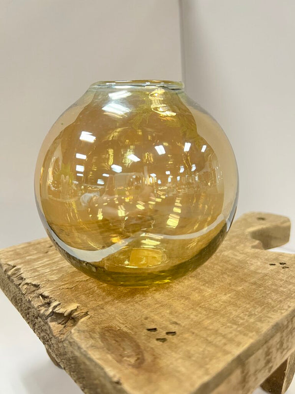 4" amber luster glass ball vase