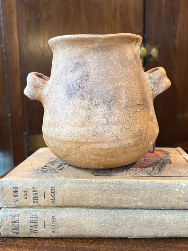 Handmade red clay pottery - handled vessel