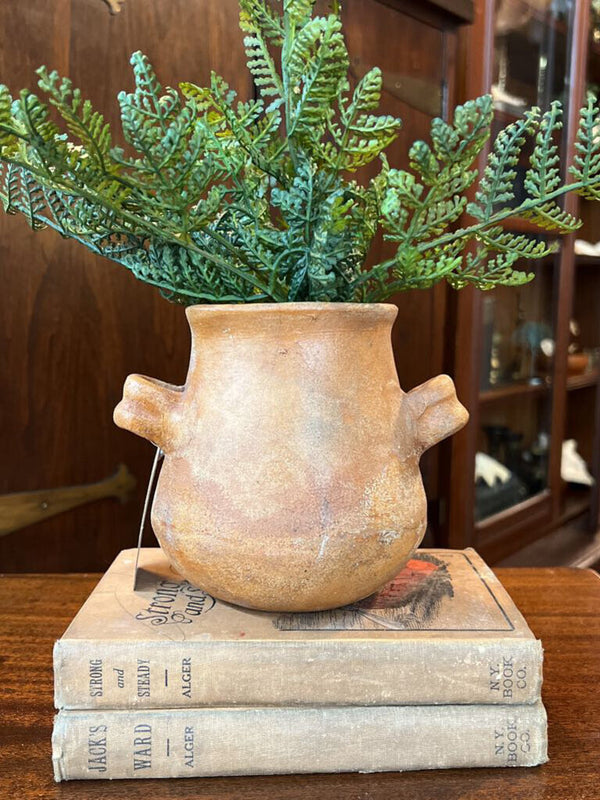 Handmade red clay pottery - handled vessel