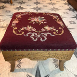 Burgundy floral needlepoint stool