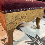 Burgundy floral needlepoint stool