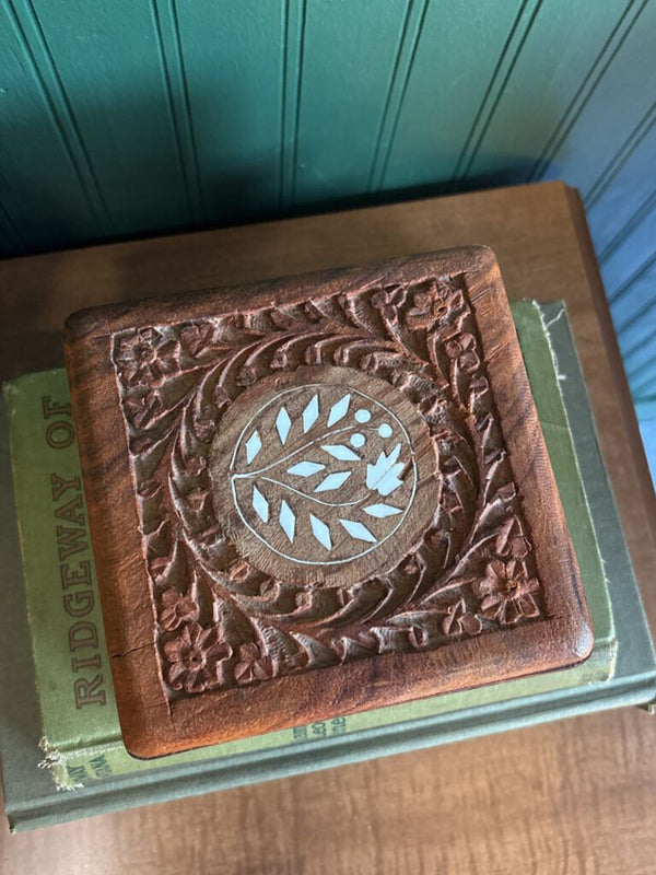 Square Wooden Etched Box - Hand Carved in India