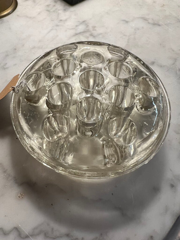 Hefty glass flower frog with edge