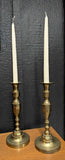 Vintage brass candlesticks w/ round base 11"H, pair of 2, India (includes candles)