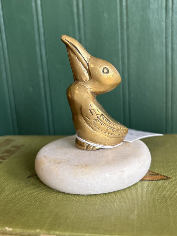 Brass Pelican on Circular Marble Slab