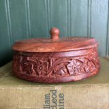 Circular Wooden Carved Trinket Box with Lid