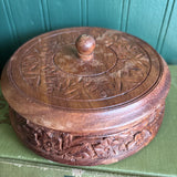 Circular Wooden Carved Trinket Box with Lid