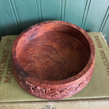 Circular Wooden Carved Trinket Box with Lid