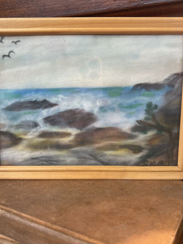 Rocky Coastline Oil Pastel Art Piece