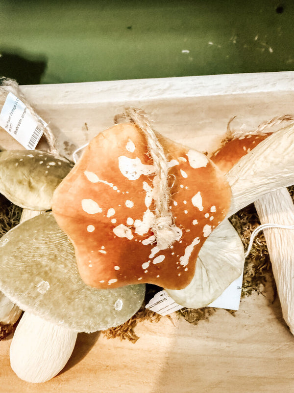 Woodland Paper Mache Mushroom Ornament -terra cotta