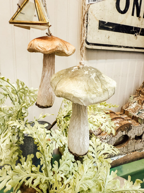 Woodland Paper Mache Mushroom Ornament - light green