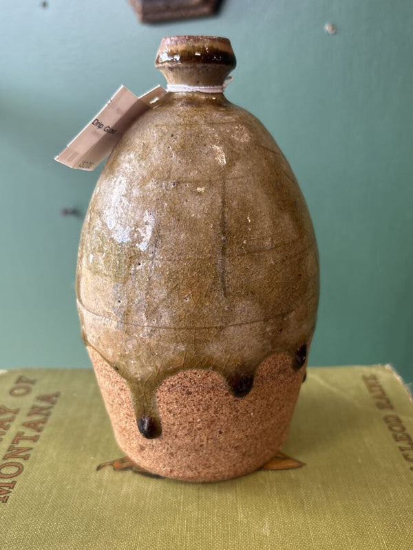 Handmade Green Drip Glazed Pottery Vessel