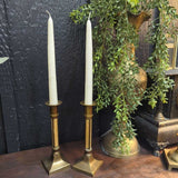 Vintage solid brass candlesticks w/ stone inset 8-1/2"H, pair of 2