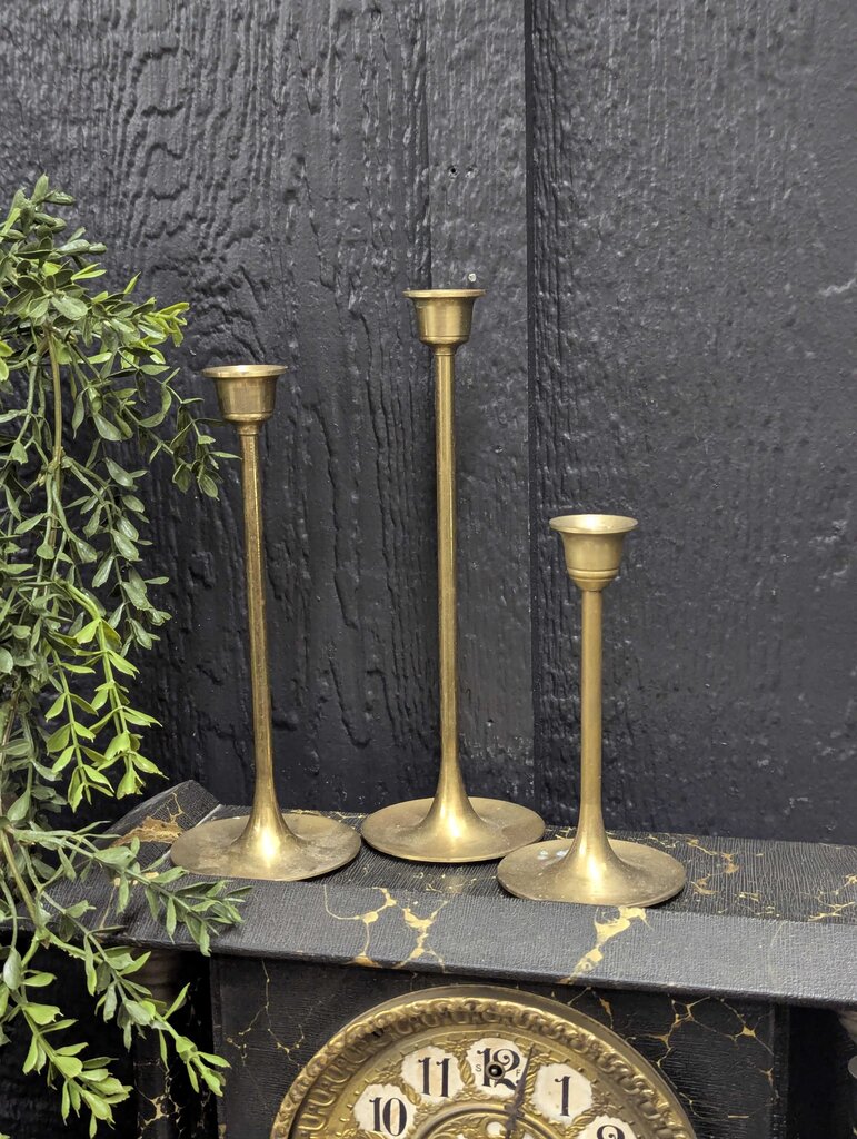 Vintage brass candlesticks 5", 7", 8"H, set of 3