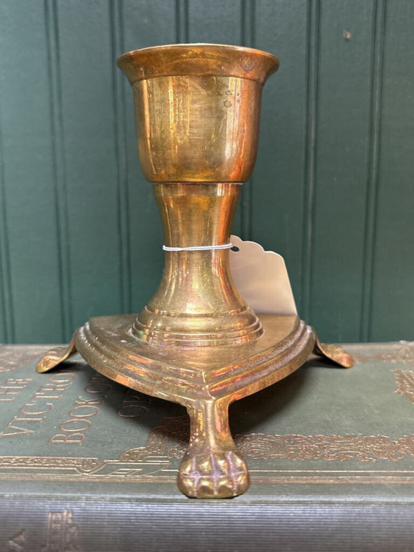 Brass Claw Foot Candleholder with Triangle Base