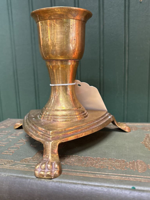 Brass Claw Foot Candleholder with Triangle Base