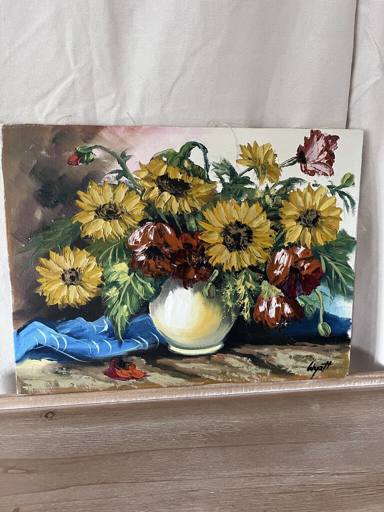 16"x12" yellow and orange floral art on canvas