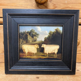 Framed Vintage painting print featuring two sheep