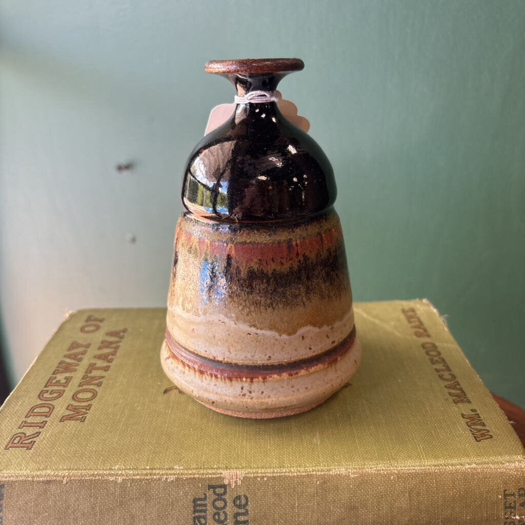 Pottery Bud Vase - Black, Red, Green, & Grey Glaze