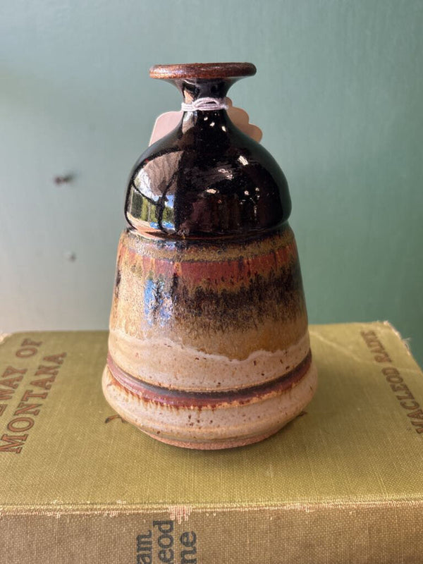 Pottery Bud Vase - Black, Red, Green, & Grey Glaze