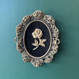 Ornate Iron Metal Frame With Gold Metal Flower On Black Velvet - Style 1