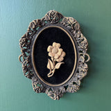 Ornate Iron Metal Frame With Gold Metal Flower On Black Velvet - Style 2