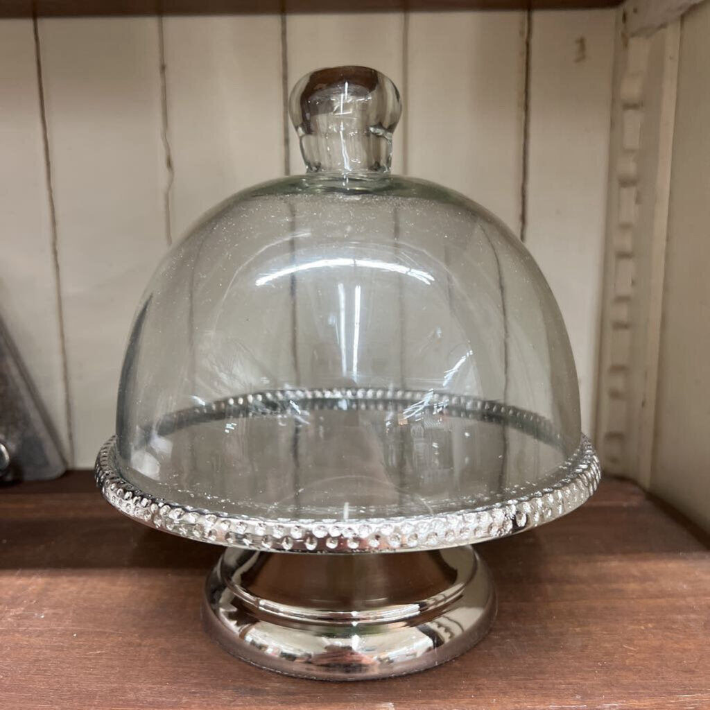 Aluminum Pedestal with Beaded Edge & Glass Cloche