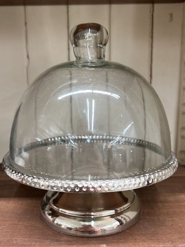 Aluminum Pedestal with Beaded Edge & Glass Cloche
