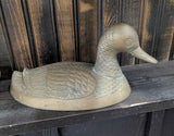 Vintage brass covered duck head dish 10"L, great patina!