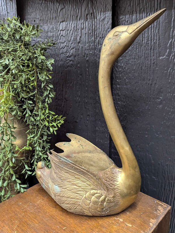 Vintage brass swan planter 10"W x 14"H