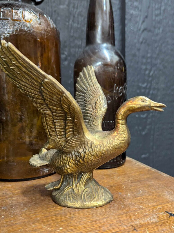 Vintage solid brass goose 6"W x 6"H