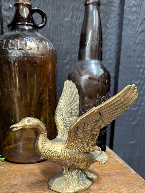 Vintage solid brass goose 6"W x 6"H