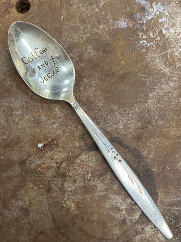 Jesus and coffee vintage stamped spoon