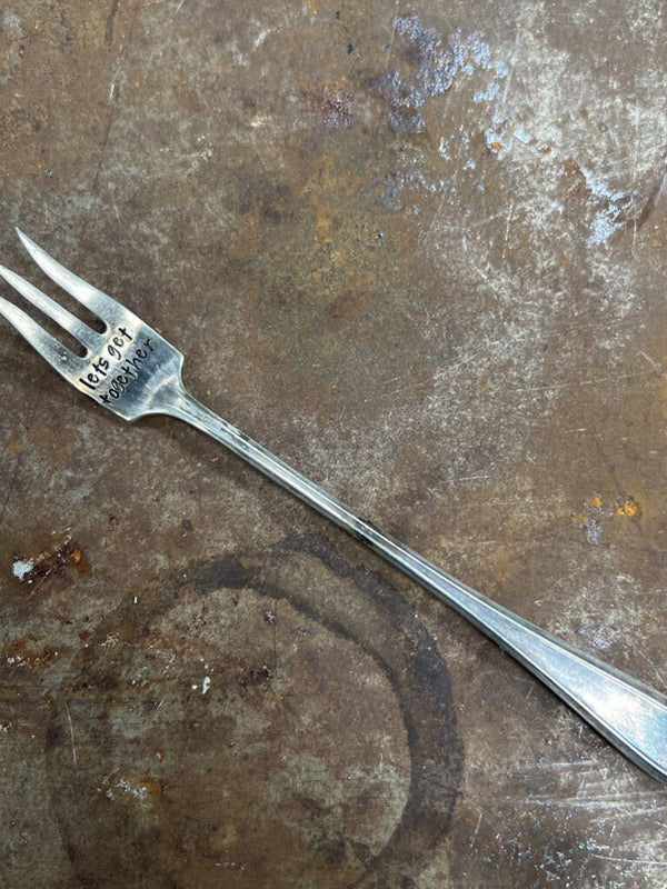 lets get together vintage stamped cheese fork