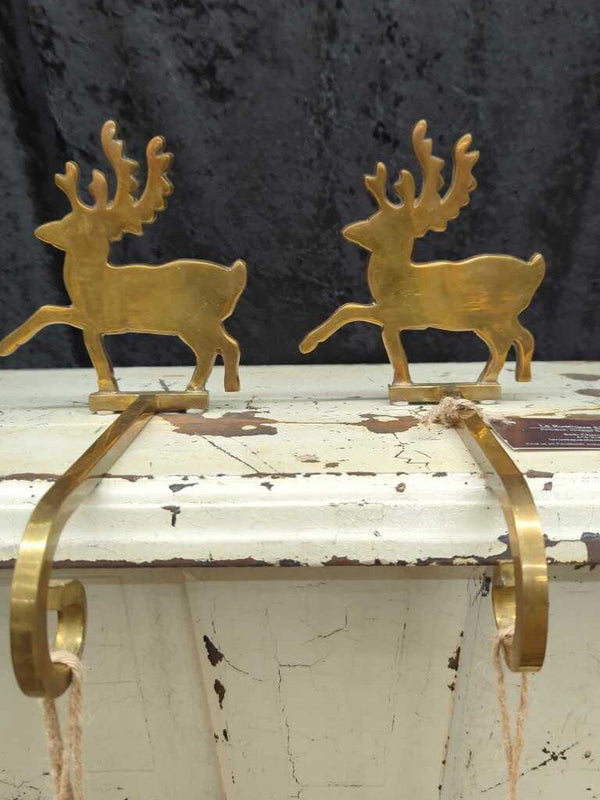 Vintage solid brass stocking holders, pair of 2, India